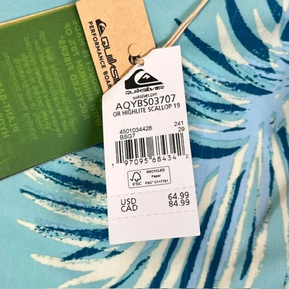Quiksilver Highline Scallop 19‎ Mens Boardshorts Teal Palm Leaf Size 29 NWT